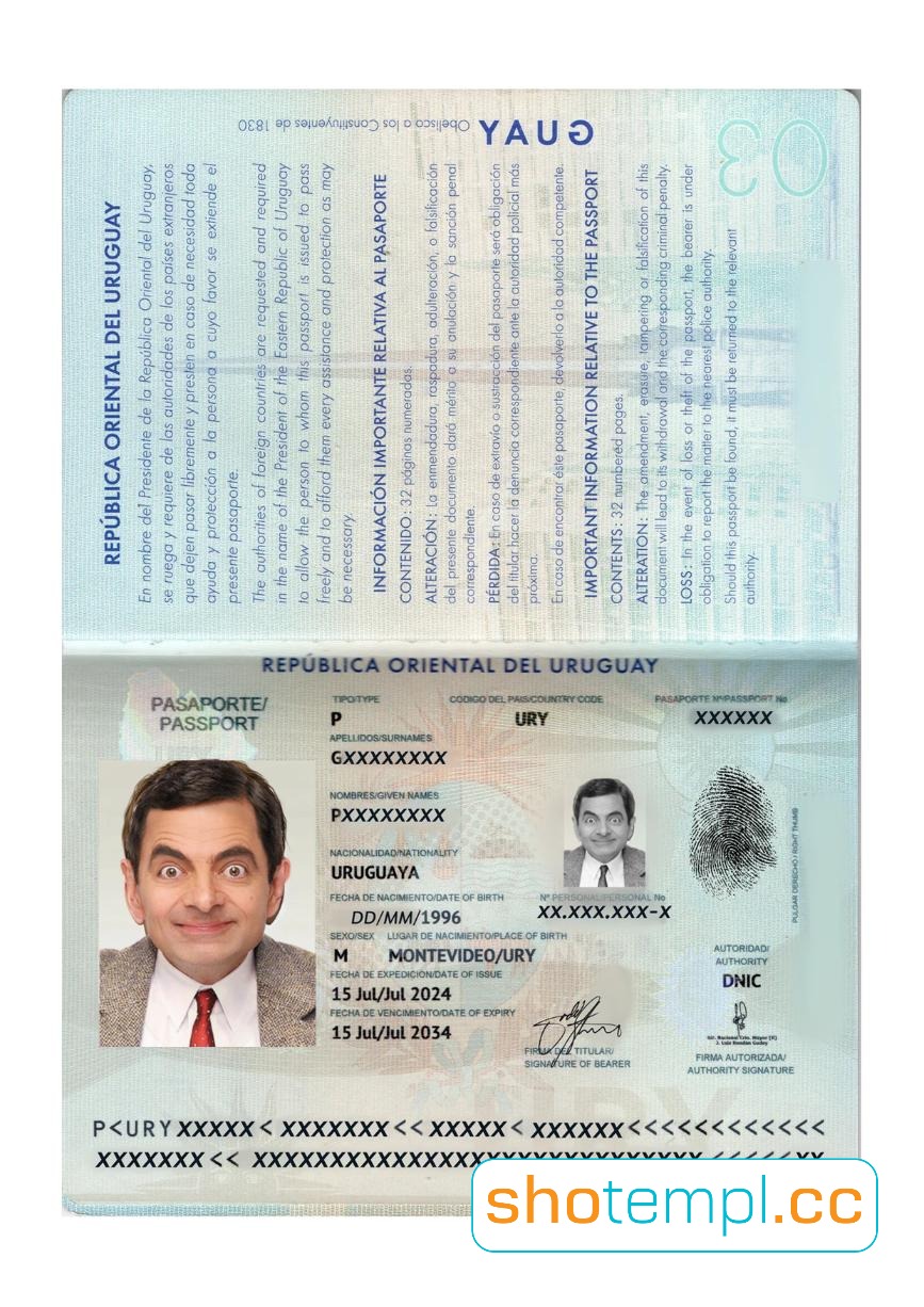 Uruguay Passport PSD Template